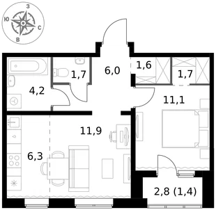 Квартира 2-комн. квартира, 45.9 м² ЖК «1-й Ясеневский» Фото 1 Квартира 2-комн. квартира, 45.9 м² ЖК «1-й Ясеневский» Фото 1