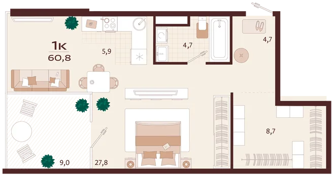 Планировка 1-комн. квартира, 60.8 м² ЖК «Роялта» Планировка 1-комн. квартира, 60.8 м² ЖК «Роялта»