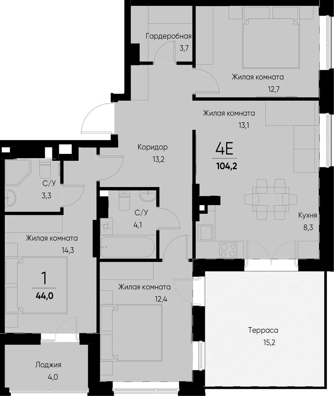 Планировка 4-комн. квартира, 104.4 м² ЖК «Васильевский остров»