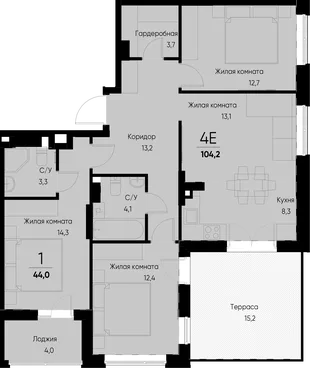 Планировка 4-комн. квартира, 104.4 м² ЖК «Васильевский остров»