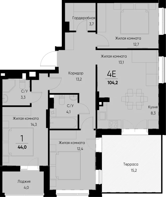 Планировка 4-комн. квартира, 104.4 м² ЖК «Васильевский остров» Планировка 4-комн. квартира, 104.4 м² ЖК «Васильевский остров»