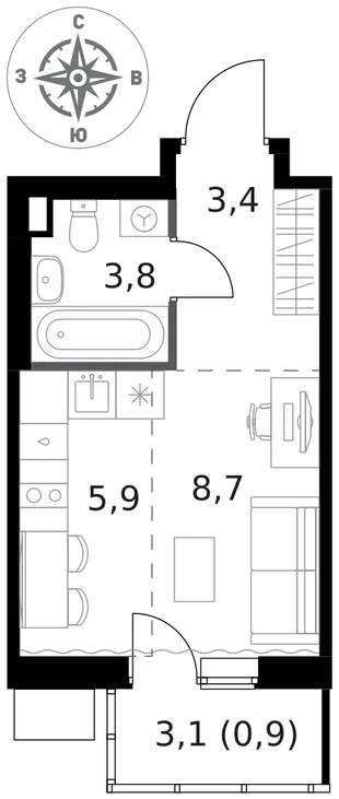 Квартира Студия, 22.7 м² ЖК «1-й Ясеневский» Фото 1