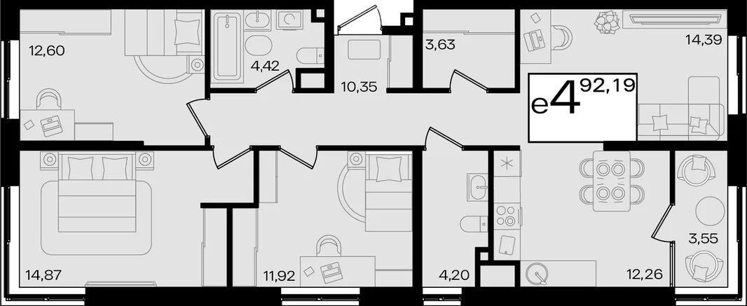 Планировка 4-комн. квартира, 92.19 м² ЖК «Патрики»