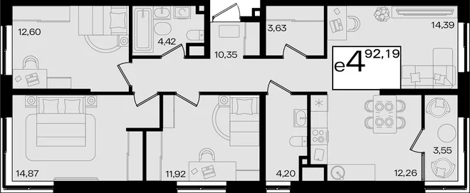 Планировка 4-комн. квартира, 92.19 м² ЖК «Патрики» Планировка 4-комн. квартира, 92.19 м² ЖК «Патрики»