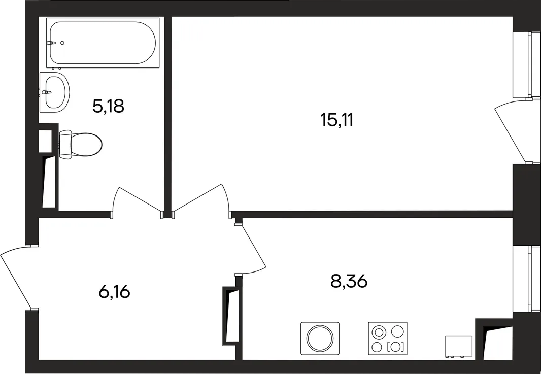 Планировка 1-комн. квартира, 35.5 м² ЖК «Кубики»