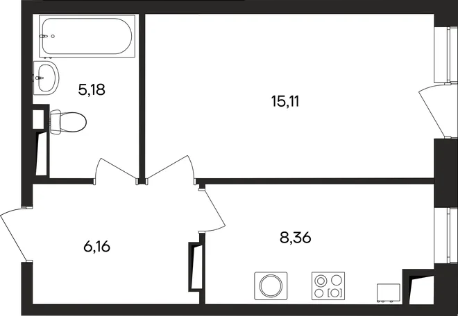 Планировка 1-комн. квартира, 35.5 м² ЖК «Кубики»