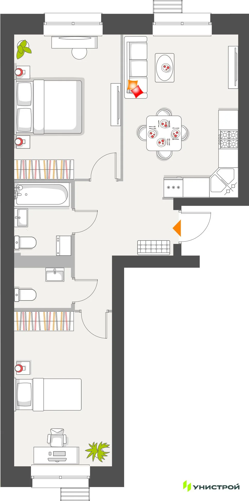 Планировка 2-комн. квартира, 60.28 м² ЖК «Атмосфера»