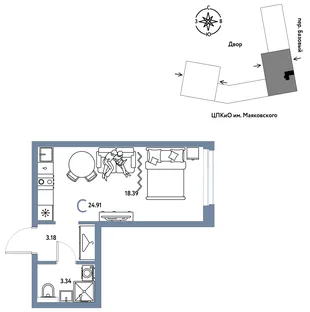 Планировка Студия, 24.91 м² ЖК «Сибирский сад»