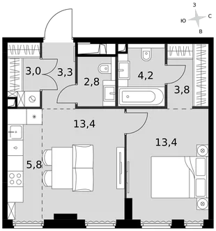Квартира 2-комн. квартира, 49.7 м² ЖК «Sydney City» Фото 1 Квартира 2-комн. квартира, 49.7 м² ЖК «Sydney City» Фото 1