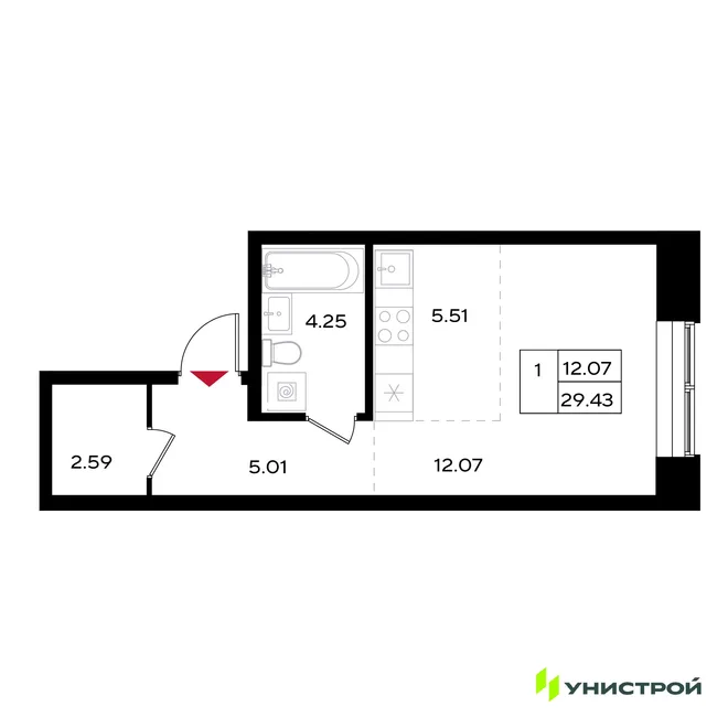 Планировка 1-комн. квартира, 29.43 м² ЖК «Уникум на Энгельса» Планировка 1-комн. квартира, 29.43 м² ЖК «Уникум на Энгельса»