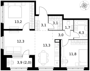 Квартира 3-комн. квартира, 67.8 м² ЖК «1-й Химкинский» Фото 1 Квартира 3-комн. квартира, 67.8 м² ЖК «1-й Химкинский» Фото 1