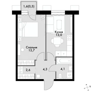 Квартира 1-комн. квартира, 40 м² ЖК «Флагман» Фото 1 Квартира 1-комн. квартира, 40 м² ЖК «Флагман» Фото 1