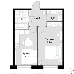 Квартира 1-комн. квартира, 40.4 м² ЖК «Флагман» Фото 1 Квартира 1-комн. квартира, 40.4 м² ЖК «Флагман» Фото 1