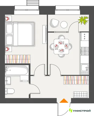 Планировка 1-комн. квартира, 35.01 м² ЖК «Атмосфера»