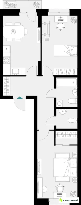 Планировка 2-комн. квартира, 63.99 м² ЖК «Уникум на Амирхана»