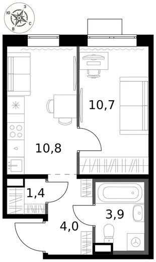 Квартира 1-комн. квартира, 30.8 м² ЖК «1-й Саларьевский» Фото 1 Квартира 1-комн. квартира, 30.8 м² ЖК «1-й Саларьевский» Фото 1