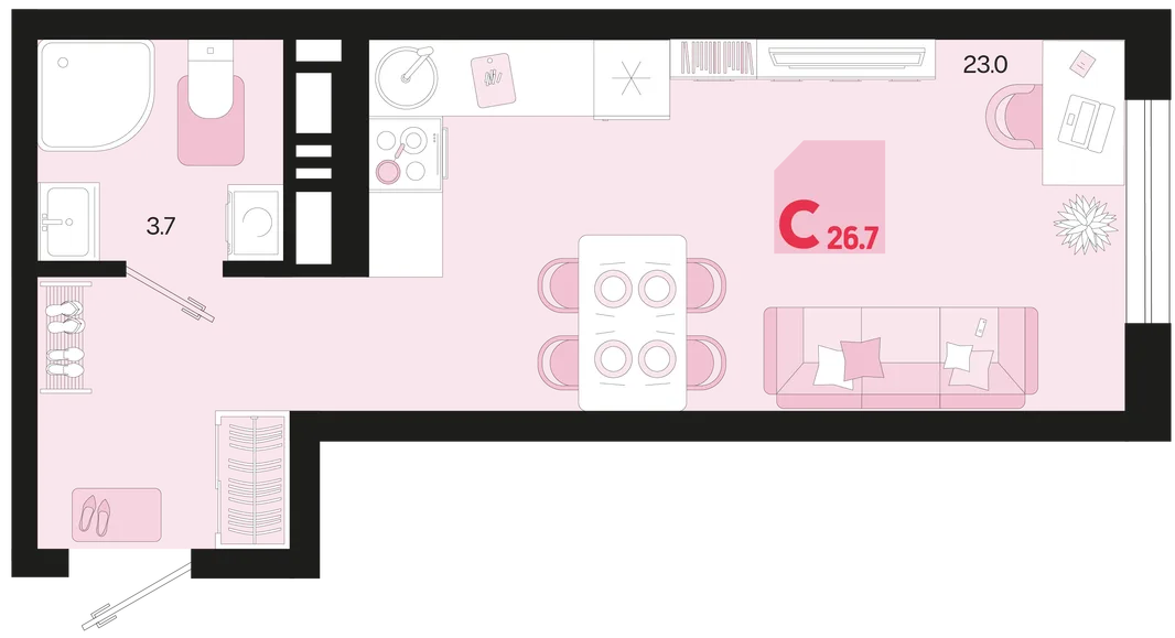Планировка Студия, 26.7 м² ЖК «Первое место»