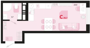 Планировка Студия, 26.7 м² ЖК «Первое место»
