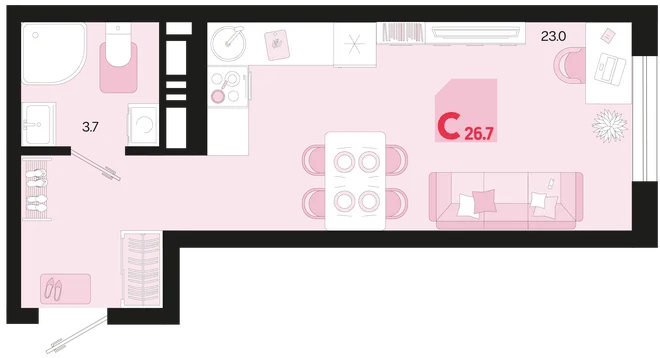 Планировка Студия, 26.7 м² ЖК «Первое место» Планировка Студия, 26.7 м² ЖК «Первое место»