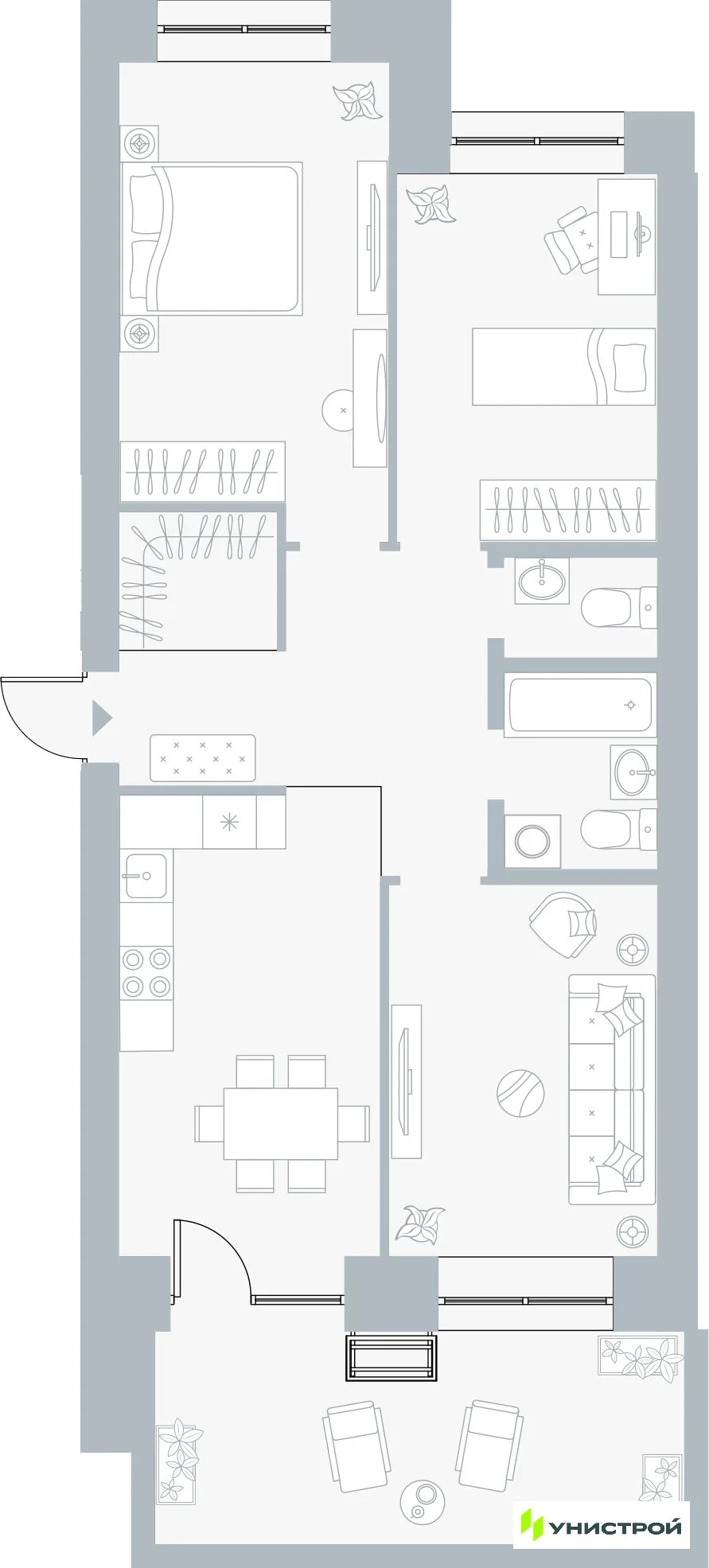 Планировка 3-комн. квартира, 77.92 м² ЖК «Причал»