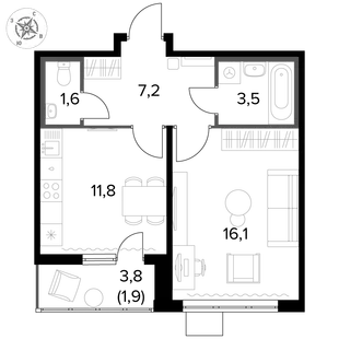 Квартира 1-комн. квартира, 42.1 м² ЖК «1-й Донской» Фото 1