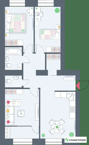 Планировка 3-комн. квартира, 77.38 м² ЖК «Весна-2»