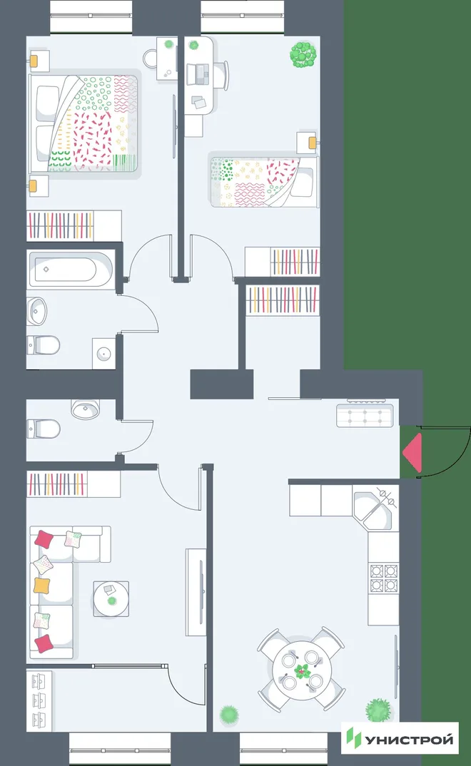 Планировка 3-комн. квартира, 77.38 м² ЖК «Весна-2» Планировка 3-комн. квартира, 77.38 м² ЖК «Весна-2»