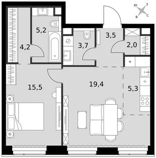 Квартира 2-комн. квартира, 58.8 м² ЖК «Amber Сity» Фото 1