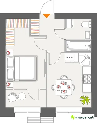 Планировка 1-комн. квартира, 34.44 м² ЖК «Атмосфера»