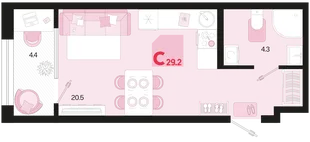Планировка Студия, 29.2 м² ЖК «Первое место»