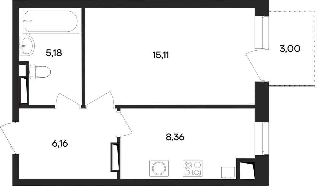 Планировка 1-комн. квартира, 37.9 м² ЖК «Кубики»