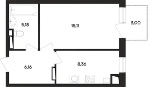 Планировка 1-комн. квартира, 37.9 м² ЖК «Кубики»