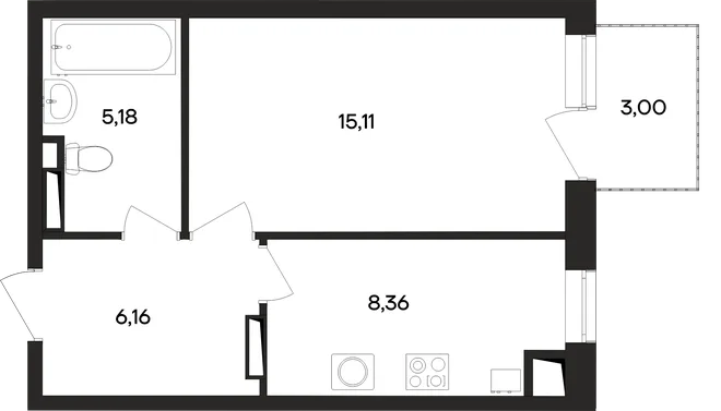 Планировка 1-комн. квартира, 37.9 м² ЖК «Кубики»