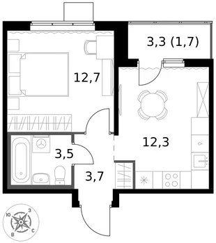 Квартира 1-комн. квартира, 33.9 м² ЖК «1-й Южный» Фото 1 Квартира 1-комн. квартира, 33.9 м² ЖК «1-й Южный» Фото 1