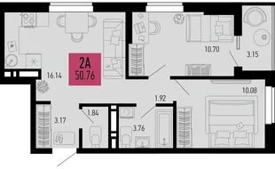 Планировка 2-комн. квартира, 50.76 м² ЖК «Столицыно»