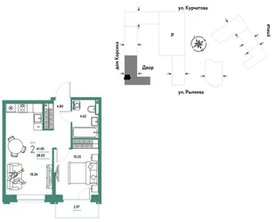 Планировка 2-комн. квартира, 41.34 м² ЖК «Остров-сад»