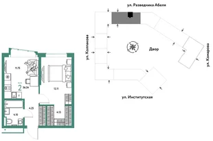 Планировка 2-комн. квартира, 36.34 м² ЖК «Страна.Парковая»