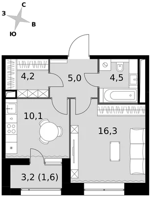 Квартира 1-комн. квартира, 41.7 м² ЖК «Sky Garden» Фото 1