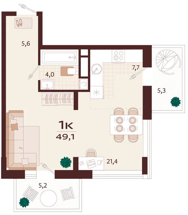 Планировка 1-комн. квартира, 49.1 м² ЖК «Роялта» Планировка 1-комн. квартира, 49.1 м² ЖК «Роялта»