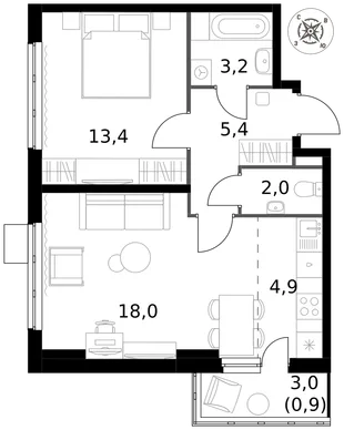 Квартира 2-комн. квартира, 47.8 м² ЖК «1-й Донской» Фото 1 Квартира 2-комн. квартира, 47.8 м² ЖК «1-й Донской» Фото 1