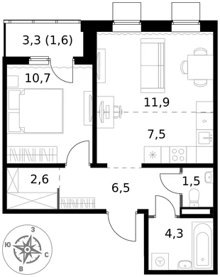 Квартира 2-комн. квартира, 46.6 м² ЖК «1-й Ясеневский» Фото 1 Квартира 2-комн. квартира, 46.6 м² ЖК «1-й Ясеневский» Фото 1