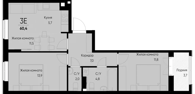 Планировка 3-комн. квартира, 60.5 м² ЖК «Васильевский остров» Планировка 3-комн. квартира, 60.5 м² ЖК «Васильевский остров»