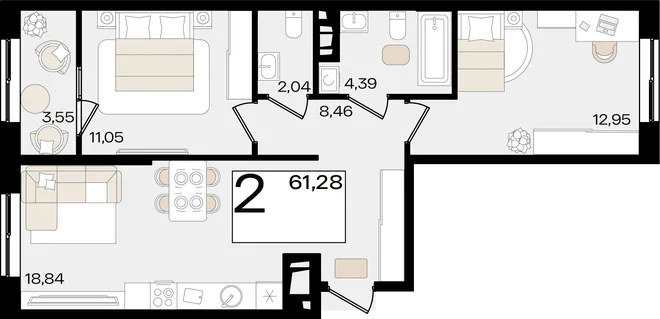 Планировка 2-комн. квартира, 61.28 м² ЖК «Патрики» Планировка 2-комн. квартира, 61.28 м² ЖК «Патрики»
