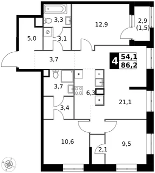 Квартира 4-комн. квартира, 86.2 м² ЖК «1-й Измайловский» Фото 1 Квартира 4-комн. квартира, 86.2 м² ЖК «1-й Измайловский» Фото 1