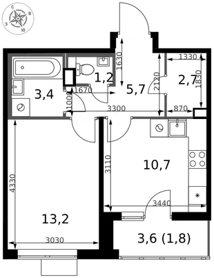Планировка 1-комн. квартира, 38.7 м² ЖК «1-й Химкинский»