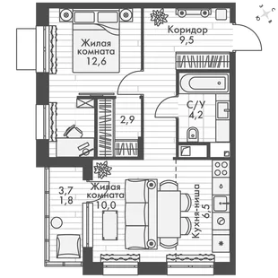Квартира 2-комн. квартира, 47.6 м² ЖК «ФоРест» Фото 1 Квартира 2-комн. квартира, 47.6 м² ЖК «ФоРест» Фото 1