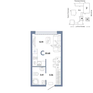 Планировка Студия, 20.68 м² ЖК «Сердце Сибири»