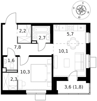 Квартира 2-комн. квартира, 44.5 м² ЖК «1-й Ясеневский» Фото 1