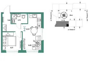 Планировка 2-комн. квартира, 32.37 м² ЖК «Страна.Энтузиастов»