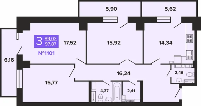 Планировка 3-комн. квартира, 97.87 м² ЖК «Художники» Планировка 3-комн. квартира, 97.87 м² ЖК «Художники»